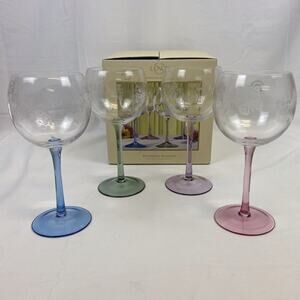 Set of 4 Lenox Butterfly Meadow Etched Balloon Wine Glass Goblet 15oz 9” NIB